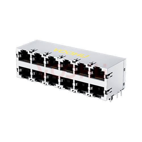 SYT59212688HWA1DY1A022 short body 90&deg; side insertion 2*6 RJ45 5921 8P8C opening facing up/down shielded DIP