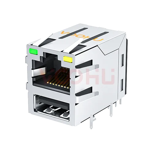 SYT611U2F008DB2WD 90&deg; 2*1 2.5G LED(G/Y) RJ45+USB network interface